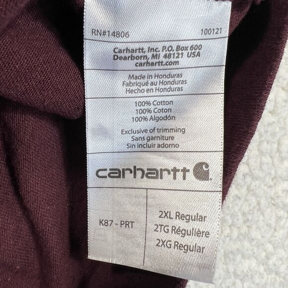 Carhartt K87 2XL Maroon Pocket Work T-Shirt PCI Ent 1998 Graphic Workwear - Picture 5 of 9